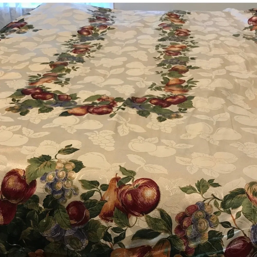 Elegant Holiday Fruit Harvest Damask Tablecloth 60x100 and 8 Napkins Set